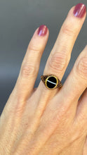 Load and play video in Gallery viewer, Antique mourning ring. Victorian mourning ring. Banded agate ring. Victorian banded agate ring. Antique banded agate ring. Sardonyx ring. Black enamel ring. Antique black enamel ring. Victorian black enamel ring.
