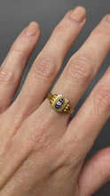 Load and play video in Gallery viewer, Antique Victorian era enamel plaque ring with pansy in 18ct gold
