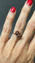 Load and play video in Gallery viewer, Antique garnet and pearl &#39;toi et moi&#39; cluster ring in 9ct gold
