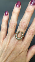 Load and play video in Gallery viewer, Vintage pearl lucky horseshoe ring in 14ct gold
