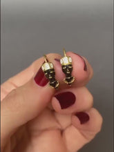 Load and play video in Gallery viewer, Vintage enamel blackamoor figural drop earrings in 14ct gold
