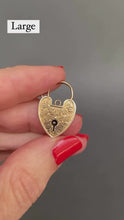 Load and play video in Gallery viewer, Antique heart padlock with ivy engraving in 9ct gold - two sizes
