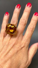 Load and play video in Gallery viewer, Vintage citrine ring. Mid-century citrine ring. 60s citrine ring. 1960s citrine ring. Vintage Scandi ring. Huge citrine ring. Large citrine ring. Oversized citrine ring. 53 carat citrine ring. 53ct citrine ring. Natural citrine ring. Asscher cut citrine ring. Step-cut citrine ring.
