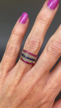 Load and play video in Gallery viewer, Vintage five-band harem ring with diamonds, spinels &amp; tourmalines
