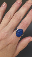 Load and play video in Gallery viewer, Vintage lapis lazuli scarab ring with diamonds in 14ct gold
