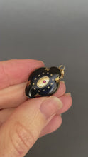 Load and play video in Gallery viewer, Antique Victorian enamel &amp; ruby mourning locket in 14ct gold
