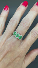 Load and play video in Gallery viewer, Antique Edwardian era emerald &amp; diamond trilogy ring in 9ct gold
