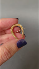 Load and play video in Gallery viewer, Antique Victorian era pearl horseshoe brooch in 15ct gold
