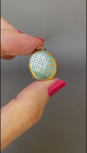 Load and play video in Gallery viewer, Antique Victorian era blue enamel lattice locket in 18ct gold
