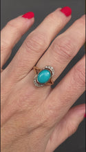 Load and play video in Gallery viewer, Vintage turquoise cabochon ring with paste in 9ct gold
