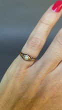 Load and play video in Gallery viewer, Antique Victorian era blue enamel pinky ring with pearl in 18ct gold
