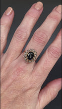 Load and play video in Gallery viewer, Antique blue sapphire (1.4ct) &amp; diamond cluster ring in 20ct gold
