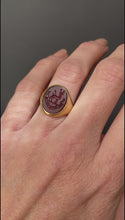 Load and play video in Gallery viewer, Vintage carnelian intaglio ring carved with a buck in 18ct gold
