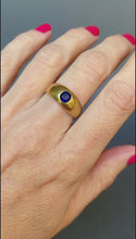 Load and play video in Gallery viewer, Vintage Art Deco era sapphire ring with hammered finish in 14ct gold
