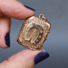 Load image into Gallery viewer, Horseshoe locket. Lucky horseshoe. Lucky locket. Antique horseshoe locket. Gold horseshoe locket. Victorian horseshoe locket.
