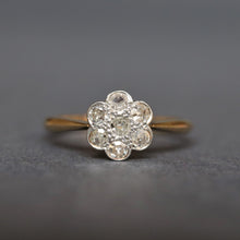 Load image into Gallery viewer, Vintage ring. Daisy ring. Cluster ring. Flower ring. Diamond cluster ring. Diamond daisy ring. Diamond flower ring. Vintage cluster ring. Vintage flower ring. Vintage daisy ring. Edwardian daisy ring. Edwardian ring. Antique ring. Antique flower ring. Antique cluster ring. Antique daisy ring. Engagement ring. Diamond engagement ring. Vintage engagement ring. Antique engagement ring. 
