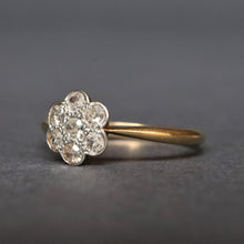 Load image into Gallery viewer, Vintage daisy cluster ring with diamonds (0.2ct) in 18ct gold
