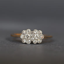 Load image into Gallery viewer, Vintage ring. Daisy ring. Double daisy ring. Double daisy. Cluster ring. Double cluster ring. Double cluster. Toi et moi ring. You and me ring. Flower ring. Diamond cluster ring. Diamond daisy ring. Diamond flower ring. Vintage cluster ring. Vintage flower ring. Vintage daisy ring. Edwardian daisy ring. Edwardian ring. Antique ring. Antique flower ring. Antique cluster ring. Antique daisy ring. Engagement ring. Diamond engagement ring. Vintage engagement ring. Antique engagement ring.
