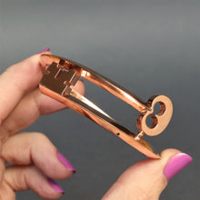 Load image into Gallery viewer, Vintage key bangle. Gold key bangle. Key bangle. Rose gold bangle. Rose gold key bangle. Rose gold key. Key bypass bangle. Vintage bypass bangle. Gold key bypass bangle. Rose gold bypass bangle. Rose gold key bypass bangle.
