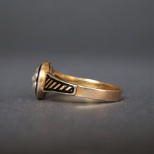 Load image into Gallery viewer, Antique Victorian era pearl &amp; black enamel mourning ring in 15ct gold
