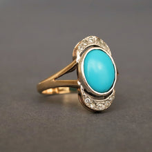 Load image into Gallery viewer, Vintage turquoise cabochon ring with paste in 9ct gold
