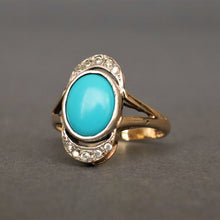 Load image into Gallery viewer, Vintage turquoise cabochon ring with paste in 9ct gold
