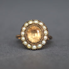 Load image into Gallery viewer, Georgian topaz ring. Georgian cluster ring. Georgian halo ring. Brown topaz ring. Antique topaz ring. Antique brown topaz ring. 
