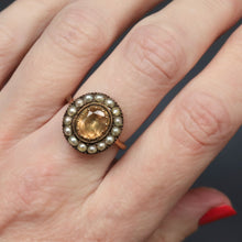 Load image into Gallery viewer, Georgian topaz ring. Georgian cluster ring. Georgian halo ring. Brown topaz ring. Antique topaz ring. Antique brown topaz ring.
