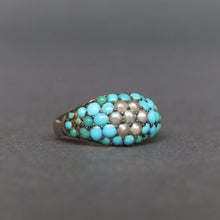 Load image into Gallery viewer, Antique Victorian era turquoise &amp; pearl pinkie ring in 9ct gold
