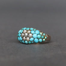 Load image into Gallery viewer, Antique Victorian era turquoise &amp; pearl pinkie ring in 9ct gold
