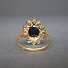 Load image into Gallery viewer, Antique blue sapphire (1.4ct) &amp; diamond cluster ring in 20ct gold
