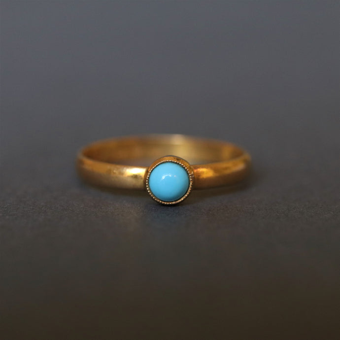 antique Victorian turquoise cabochon solitaire ring 22ct 22k gold stacking band vintage jewelry jewellery