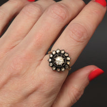 Load image into Gallery viewer, Georgian ring. Antique cluster ring. Antique rosette ring. Rosette ring. Diamond rosette ring. Georgian cluster ring. Georgian diamond ring. Antique diamond ring. Georgian rose cut diamond ring. Antique diamond halo ring. Antique diamond cluster ring.
