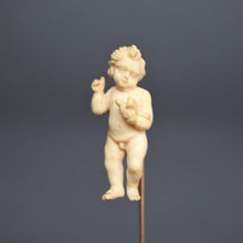 Load image into Gallery viewer, Antique putti. Antique cherub. Antique angel. Putti pin. Ivory putti pin. Cherub pin. Ivory cherub pin. Angel pin. Ivory angel pin. Cherub and dove. Putti and dove. Carved ivory pin. Antique ivory pin.
