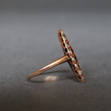 Load image into Gallery viewer, Vintage garnet doublet &amp; diamond navette ring in 14ct gold
