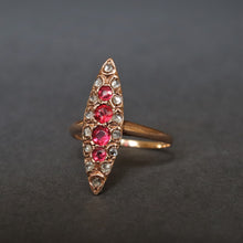 Load image into Gallery viewer, Vintage garnet doublet &amp; diamond navette ring in 14ct gold
