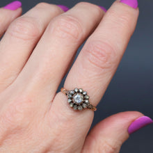 Load image into Gallery viewer, Georgian ring. Antique cluster ring. Antique rosette ring. Rosette ring. Diamond rosette ring. Georgian cluster ring. Georgian diamond ring. Antique diamond ring. Georgian rose cut diamond ring. Antique diamond halo ring. Antique diamond cluster ring.
