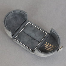 Load image into Gallery viewer, Vintage ring box. Vintage suede ring box. Vintage grey ring box. Vintage gray ring box. Suede ring box. Grey suede ring box. Gray suede ring box. Double door ring box. Double sided ring box. Vintage English ring box.
