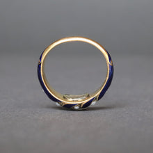 Load image into Gallery viewer, Antique Victorian guilloché enamel ring with pearls in 18ct gold
