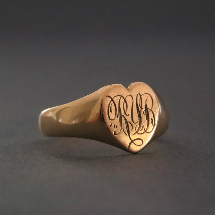 Antqiue heart signet keeper ring gold 18k 18ct RYB love valentine anniversary vintage jewelry jewellery 