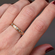 Load image into Gallery viewer, Antique wedding band. Antique wedding ring. Antique stacking band. Wide gold band.. Wide gold ring. Vintage ring. Vintage band. Antique ring. Antique band. Antique wedding band with diamonds. Diamond wedding band. Diamond wedding ring. Antique diamond wedding band. Antique diamond wedding ring. Antique Scandi wedding band. Antique Scandi wedding ring. Scandi ring, Edwardian stacking band. Edwardian stacking ring. Edwardian wedding band. Edwardian wedding ring.
