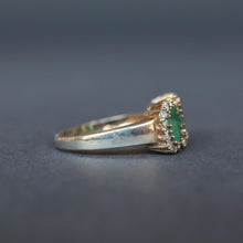 Load image into Gallery viewer, Antique Edwardian era emerald &amp; diamond trilogy ring in 9ct gold
