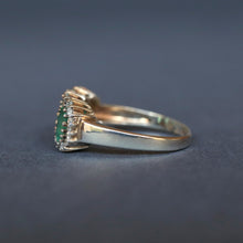 Load image into Gallery viewer, Antique Edwardian era emerald &amp; diamond trilogy ring in 9ct gold
