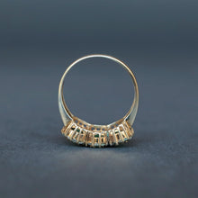 Load image into Gallery viewer, Antique Edwardian era emerald &amp; diamond trilogy ring in 9ct gold
