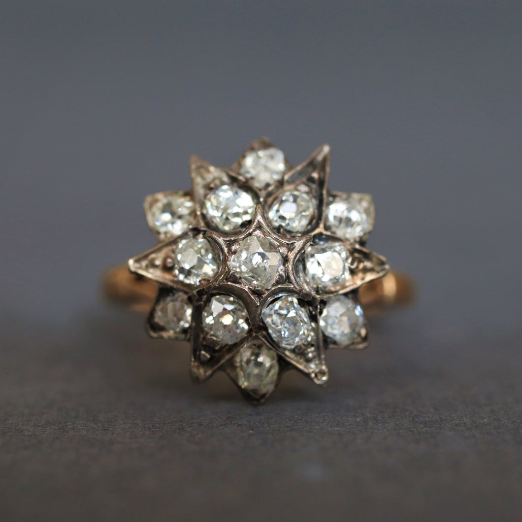 star ring starburst celestial diamond cluster gold antique vintage ring jewelry jewellery silver 9ct 9k