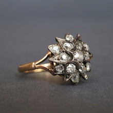 Load image into Gallery viewer, Antique diamond (0.9ct) starburst ring in silver &amp; 9ct gold
