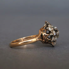 Load image into Gallery viewer, Antique diamond (0.9ct) starburst ring in silver &amp; 9ct gold
