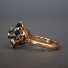 Load image into Gallery viewer, Antique Georgian era diamond (0.8ct) halo ring in 18ct gold
