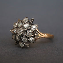 Load image into Gallery viewer, Antique diamond (0.9ct) starburst ring in silver &amp; 9ct gold
