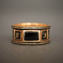 Load image into Gallery viewer, antique Georgian mourning memorial ring band black enamel gold 18ct 18k wide stacking in memory of vintage jewelry jewellery
